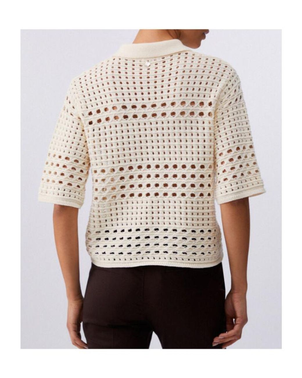 Liu Jo Natural Embellished Openwork Knitted Top