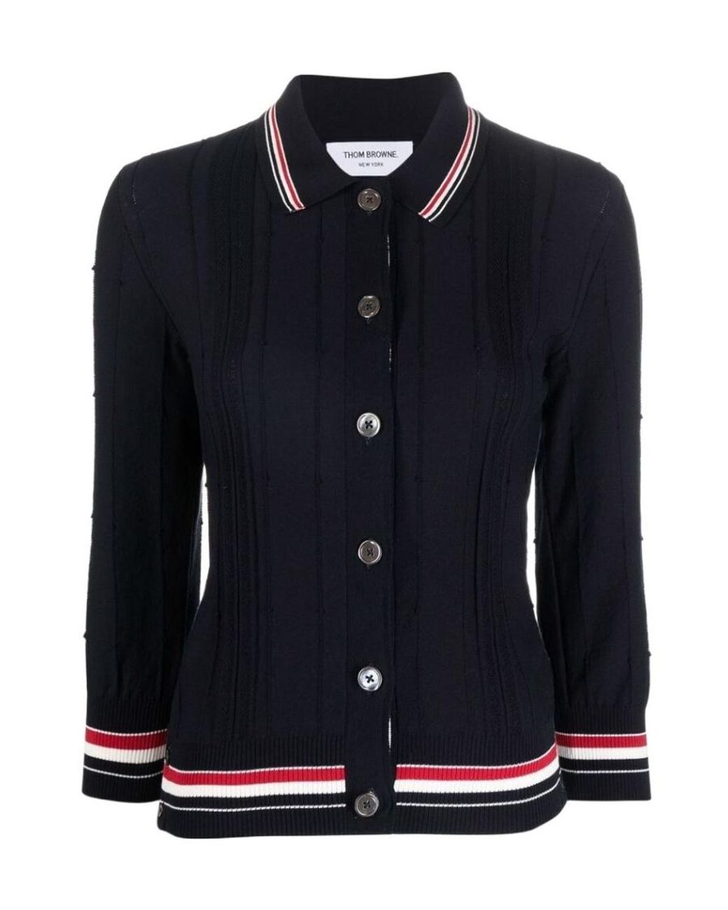 Thom Browne Blue Rwb Stripe Trim Polo Top