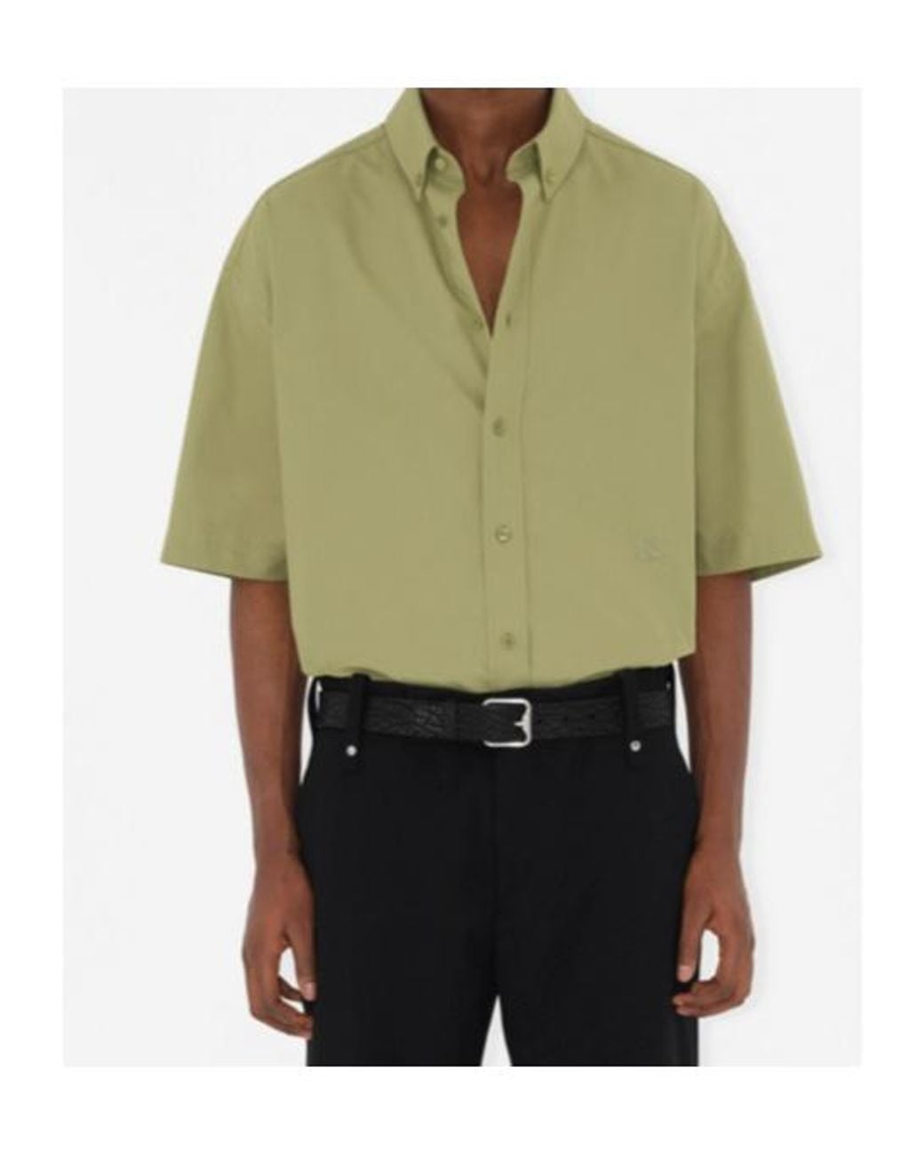 Burberry Green Logo-Embroidered Short Sleeved Poplin Shirt for men