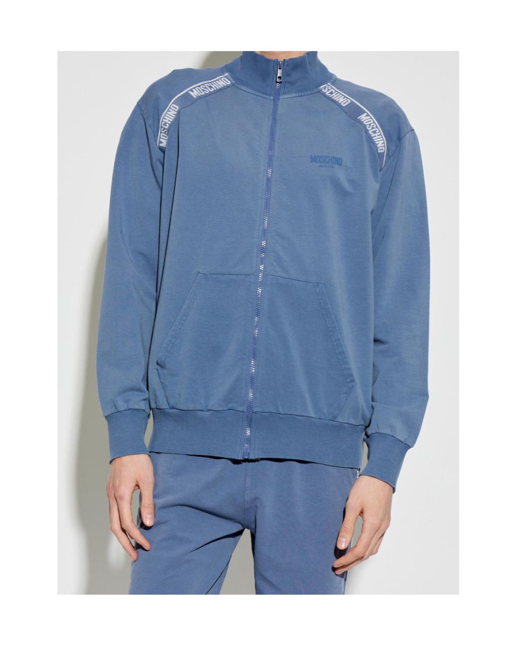 Moschino Blue Logo Tape Zip Sweatshirt for men