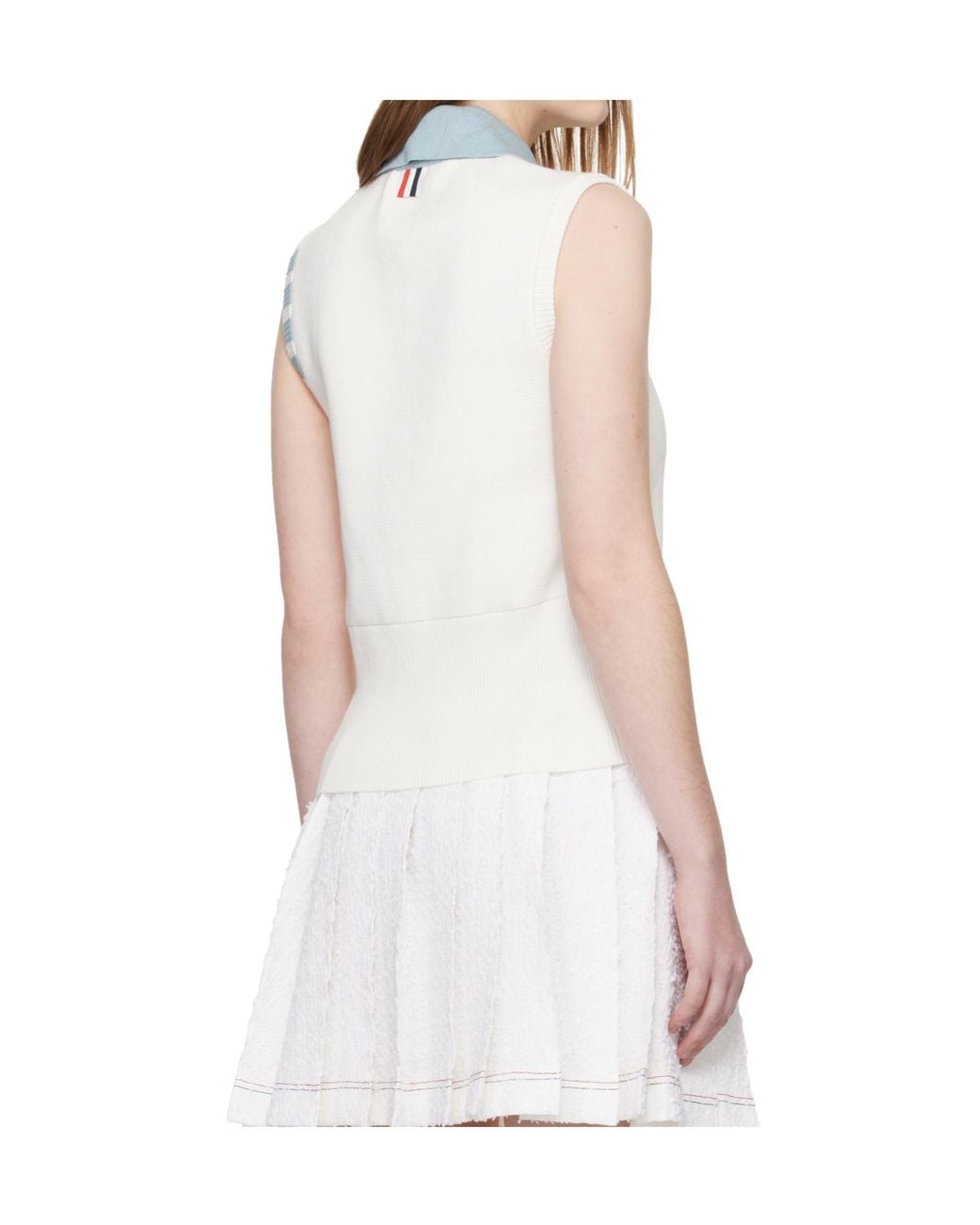 Thom Browne White Sleeveless Polo Shirt