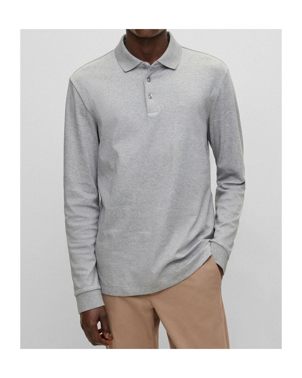 Boss Gray Boss Logo Embroidered Polo Shirt for men