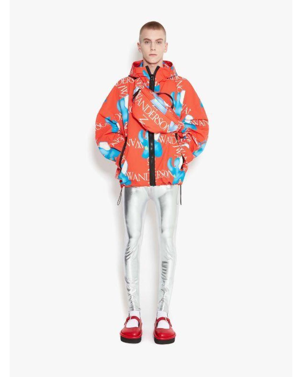 J.W. Anderson Red Jw Anderson Elephant-Printed Zipped Hooded Jacket
