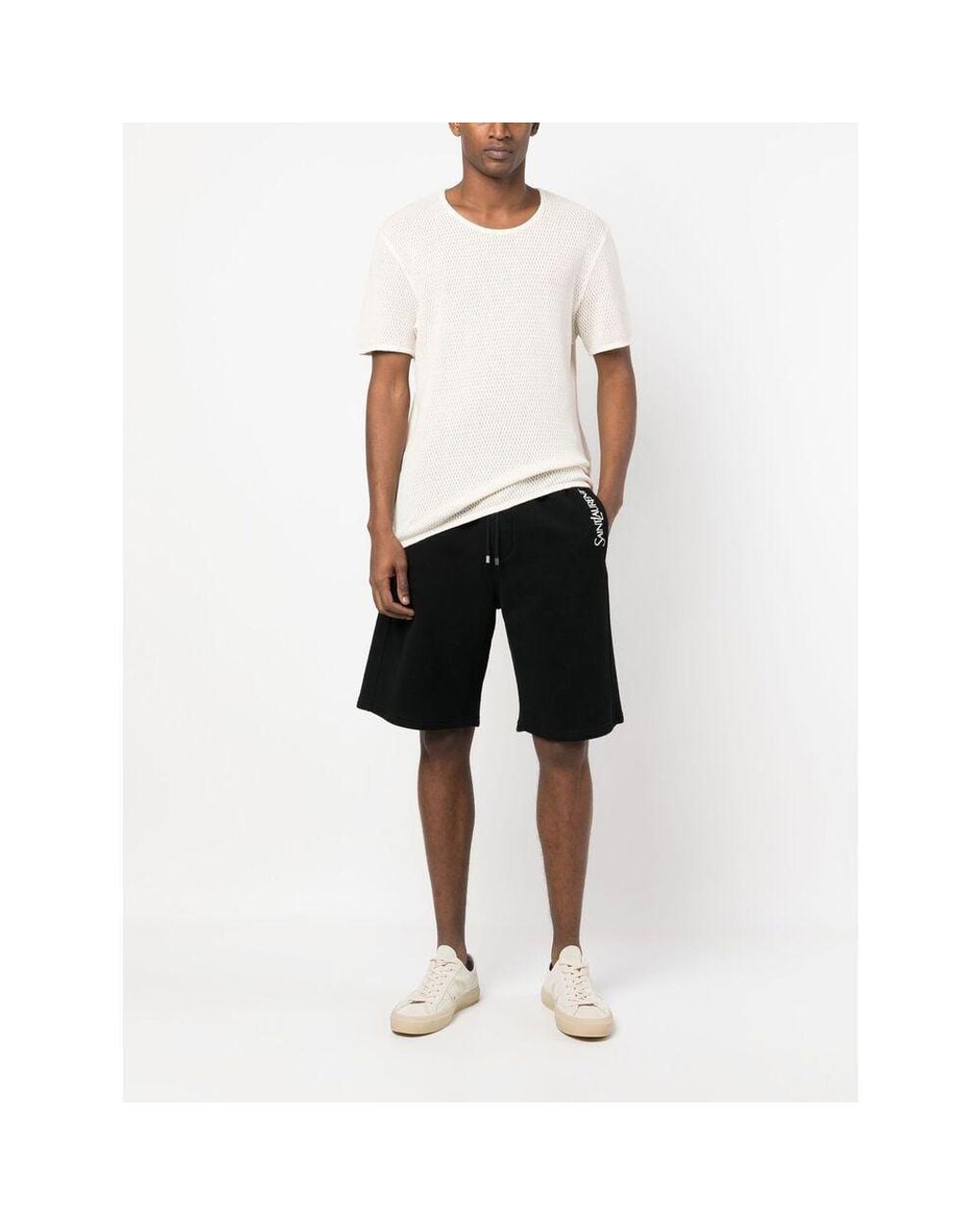 Saint Laurent Black Logo Embroidered Drawstring Shorts for men
