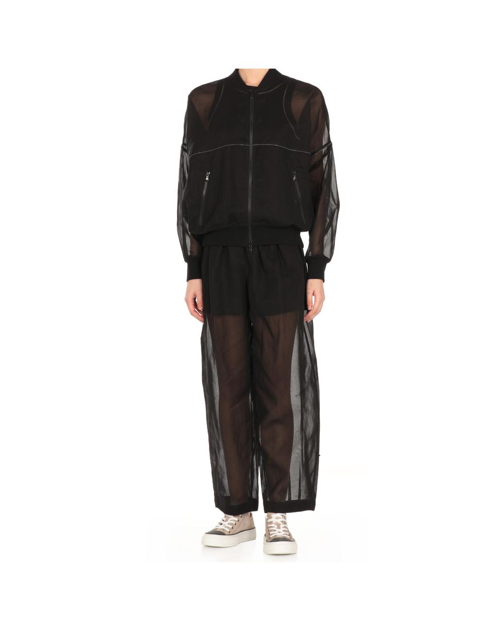 Brunello Cucinelli Black Cotton Organza Bomber Jacket With Shiny Trims