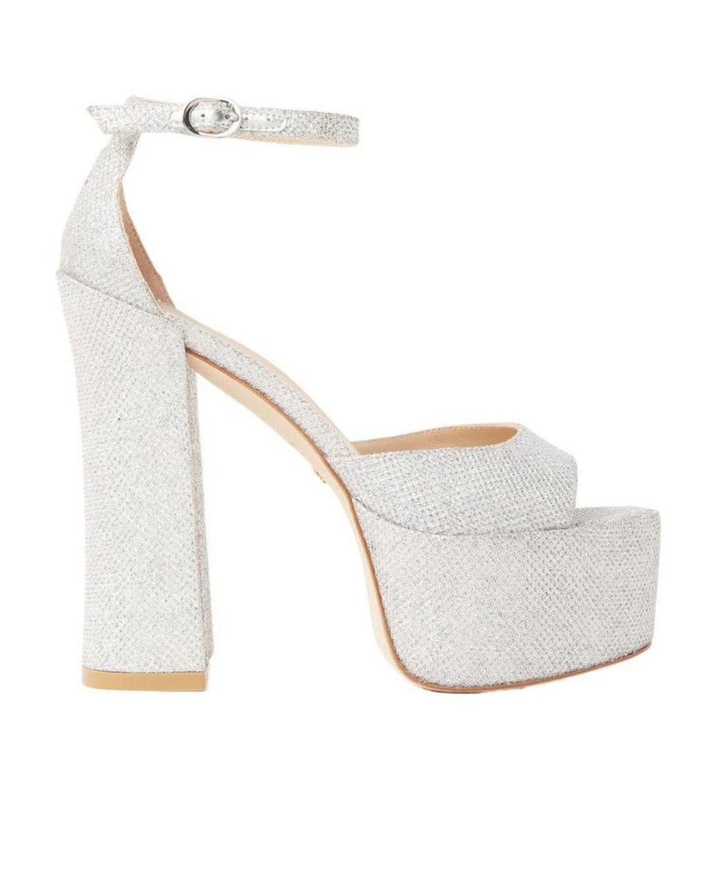 Stuart Weitzman White Thick Soled High-Heeled Sandals