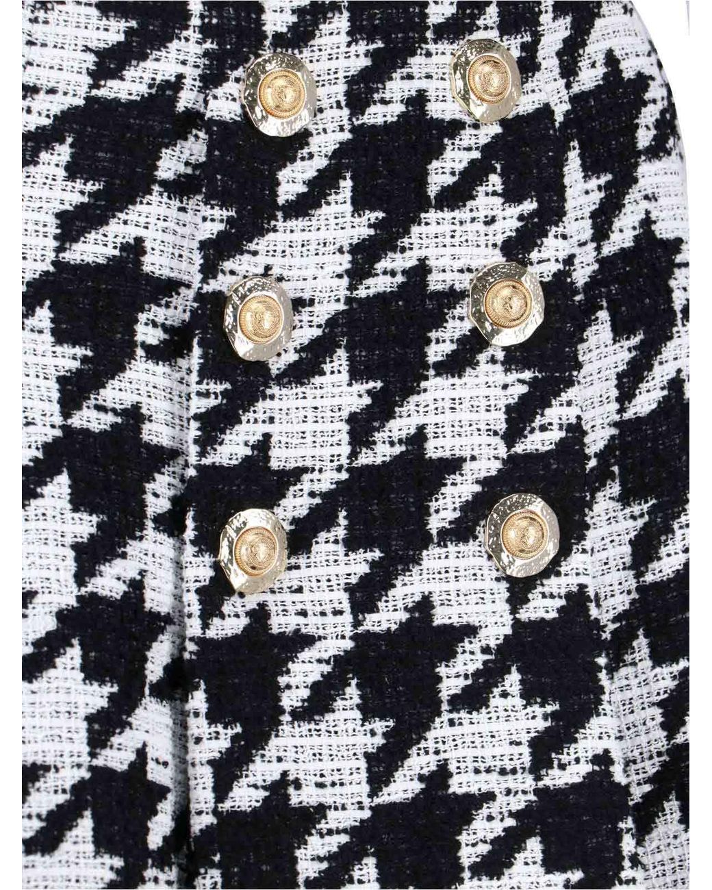 Balmain Black Button Embellished Houndstooth Tweed Mini Skirt
