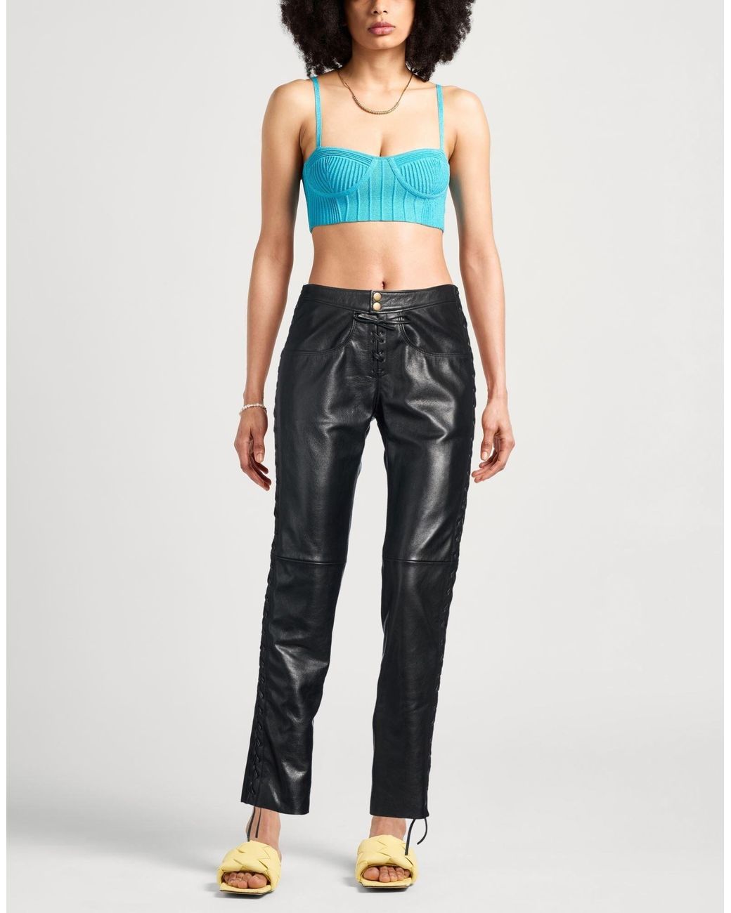 Isabel Marant Black Solid Color Slim-Fit Leather Pants