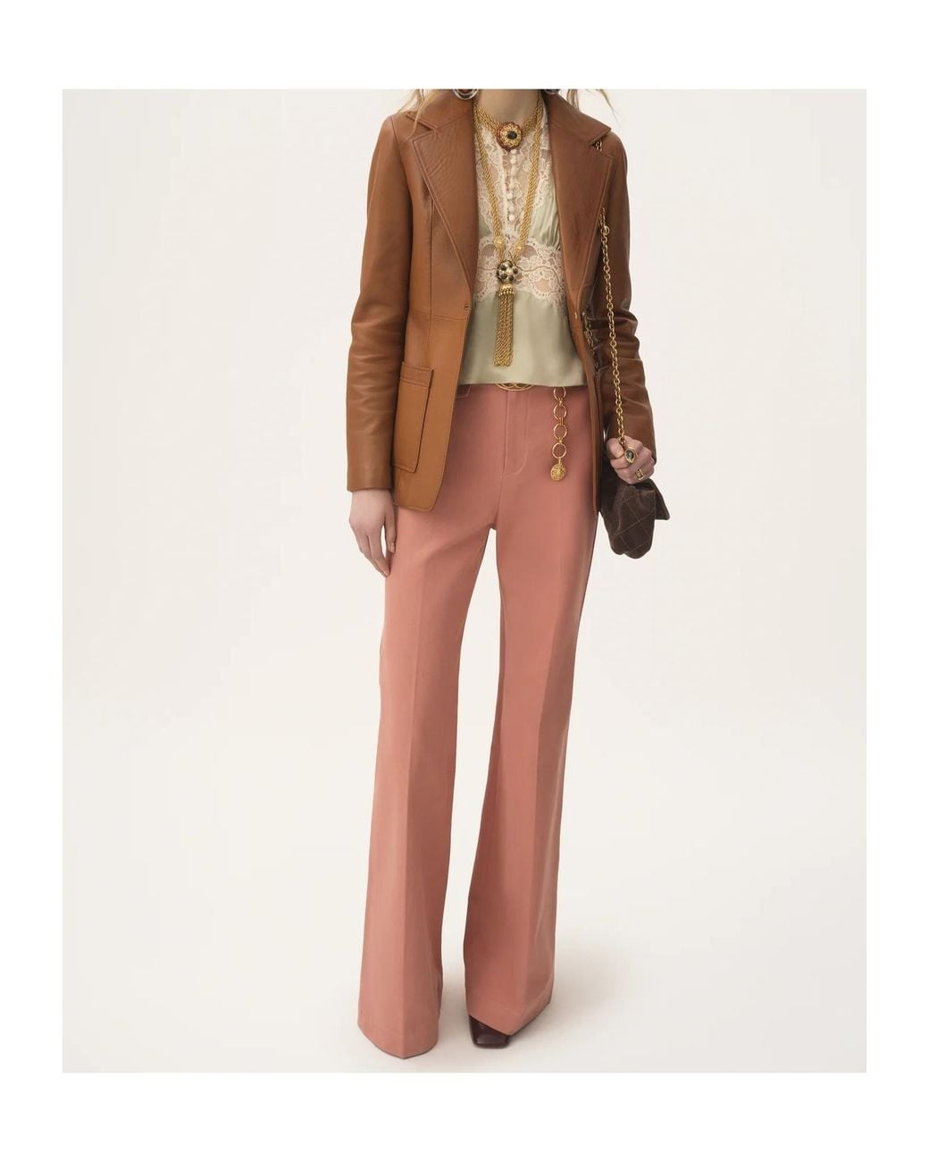 Chloé Brown Patch-Pocket Leather Jacket