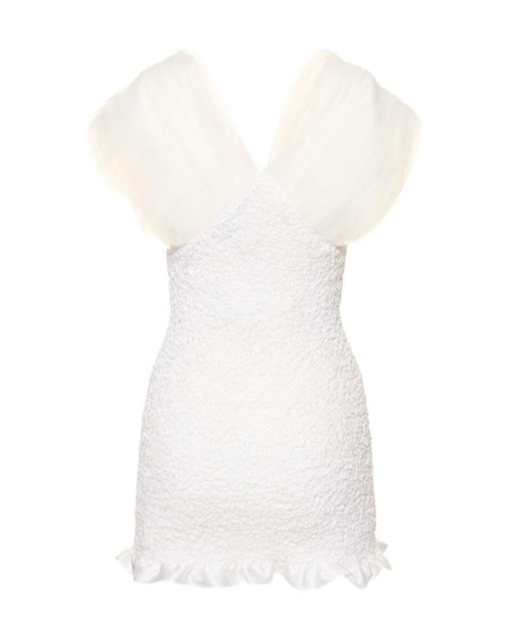 Alessandra Rich White Ruched Silk Satin Mini Dress W/ Tulle
