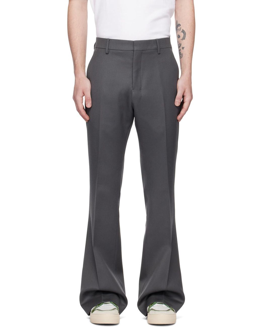 AMI Gray Trousers With Belt Loops for men