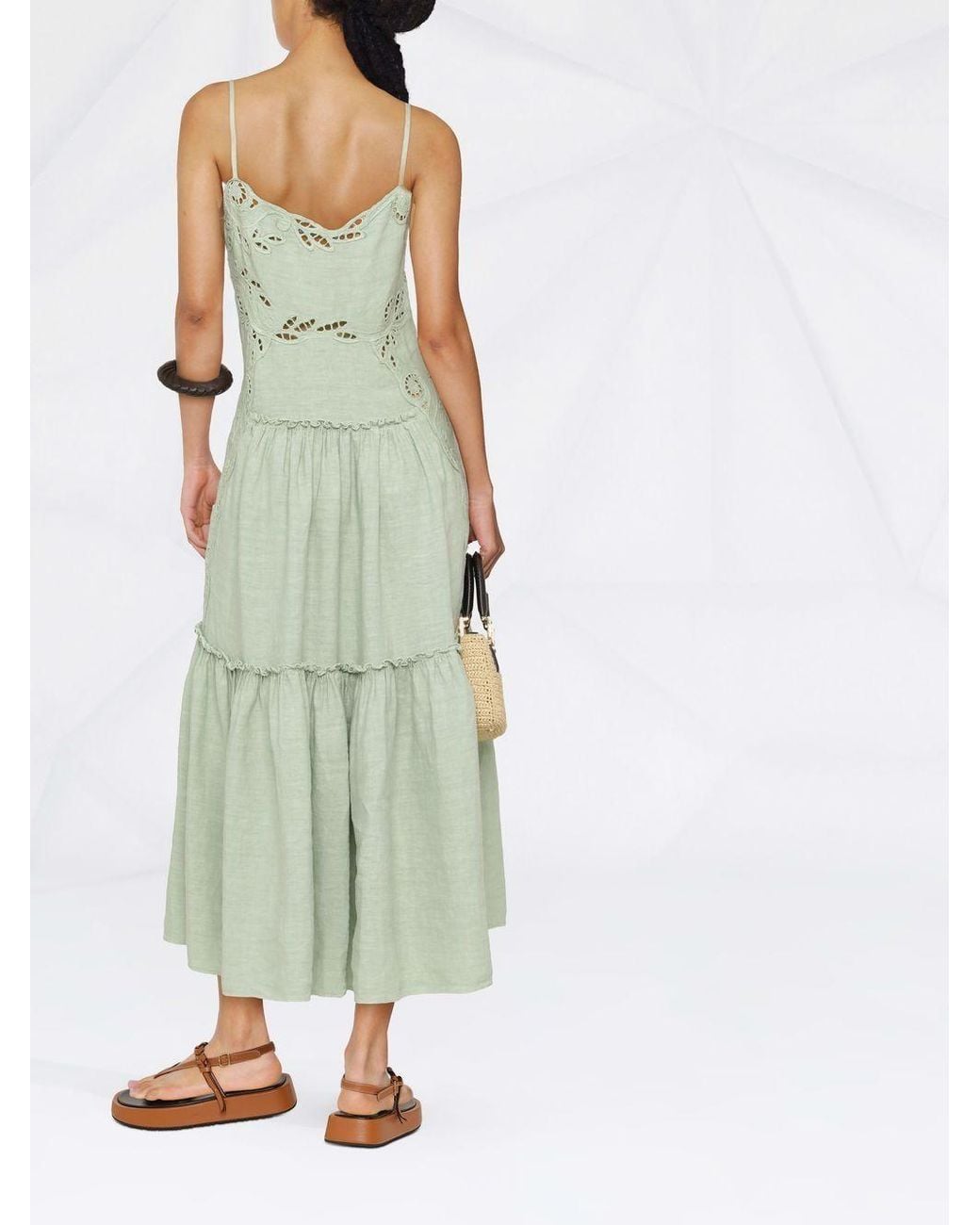Alberta Ferretti Green Macramé Tiered Maxi Dress