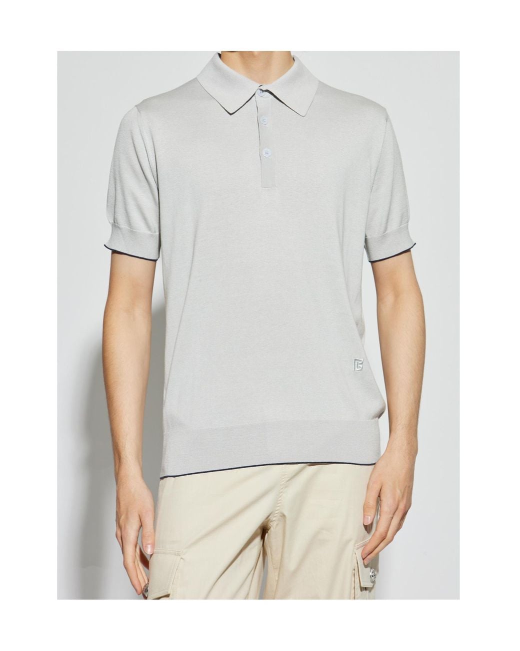 Balmain White Logo Embroidered Polo Shirt for men