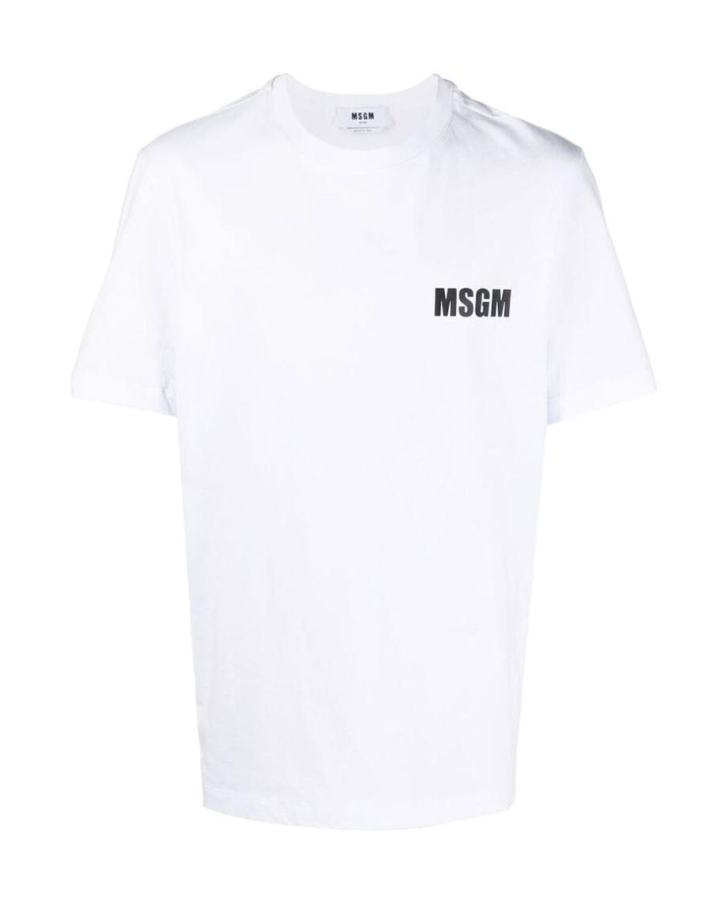 MSGM White Logo Printed Crewneck T-Shirt for men