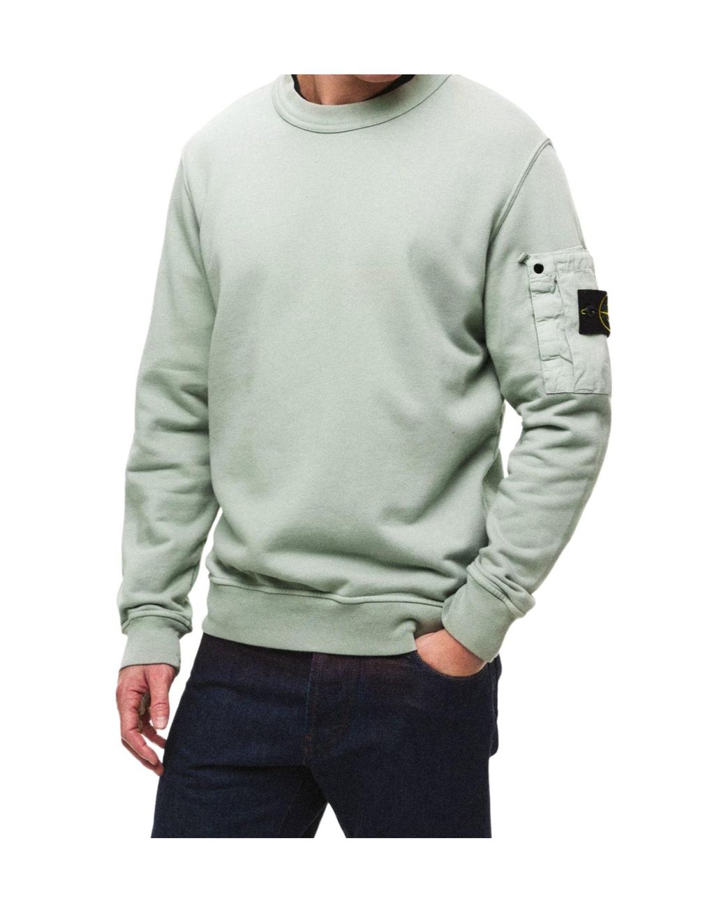 Stone Island Green Long-Sleeve Crew Neck Sweatshirt for men