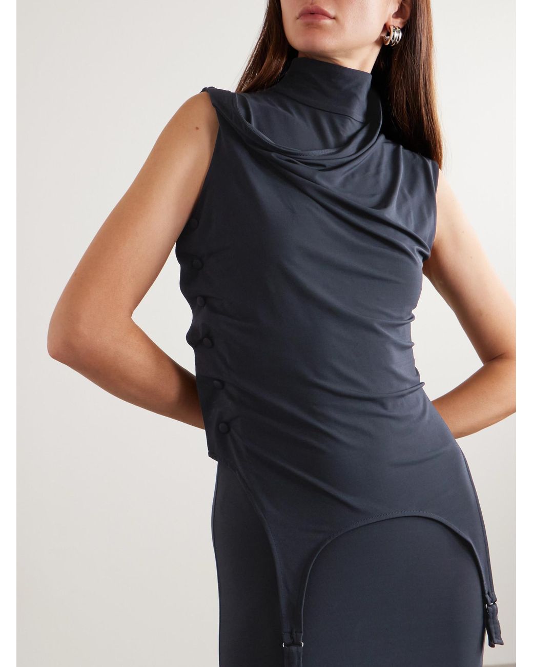 Jean Paul Gaultier Blue Draped Stretch-Jersey Maxi Dress