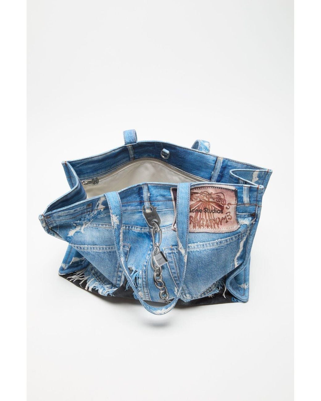 Acne Blue Denim Print Tote Bag