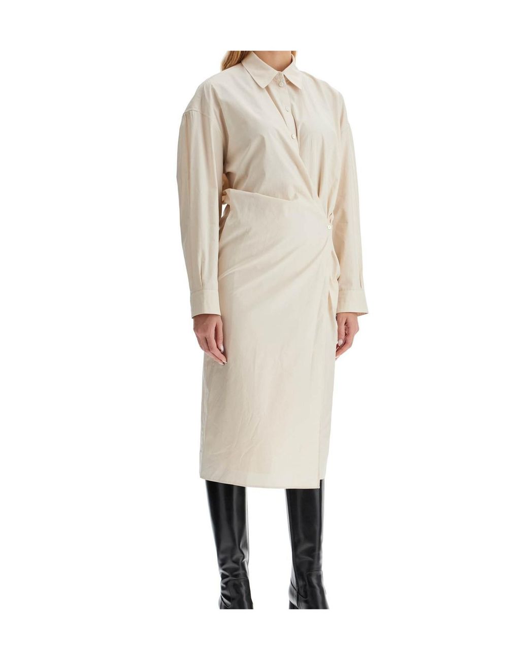 Lemaire White Twist-Detailed Long Sleeved Midi Dress