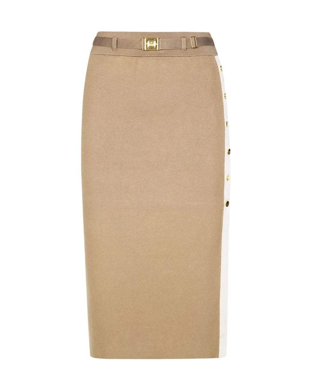 Elisabetta Franchi Natural Knit Midi Skirt With Side-Bands