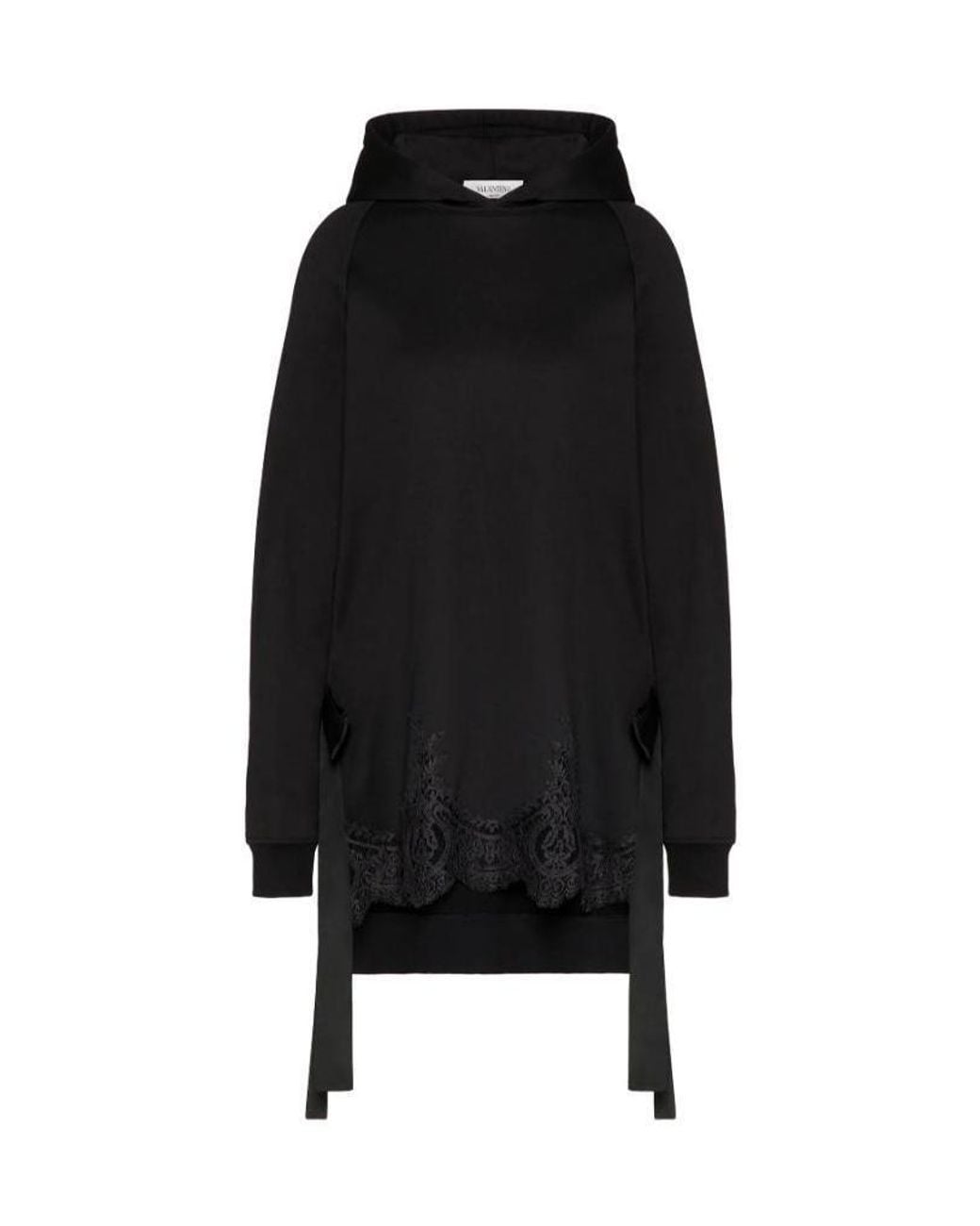 Valentino Black Lace Trim Bow-Embellished Hoodie