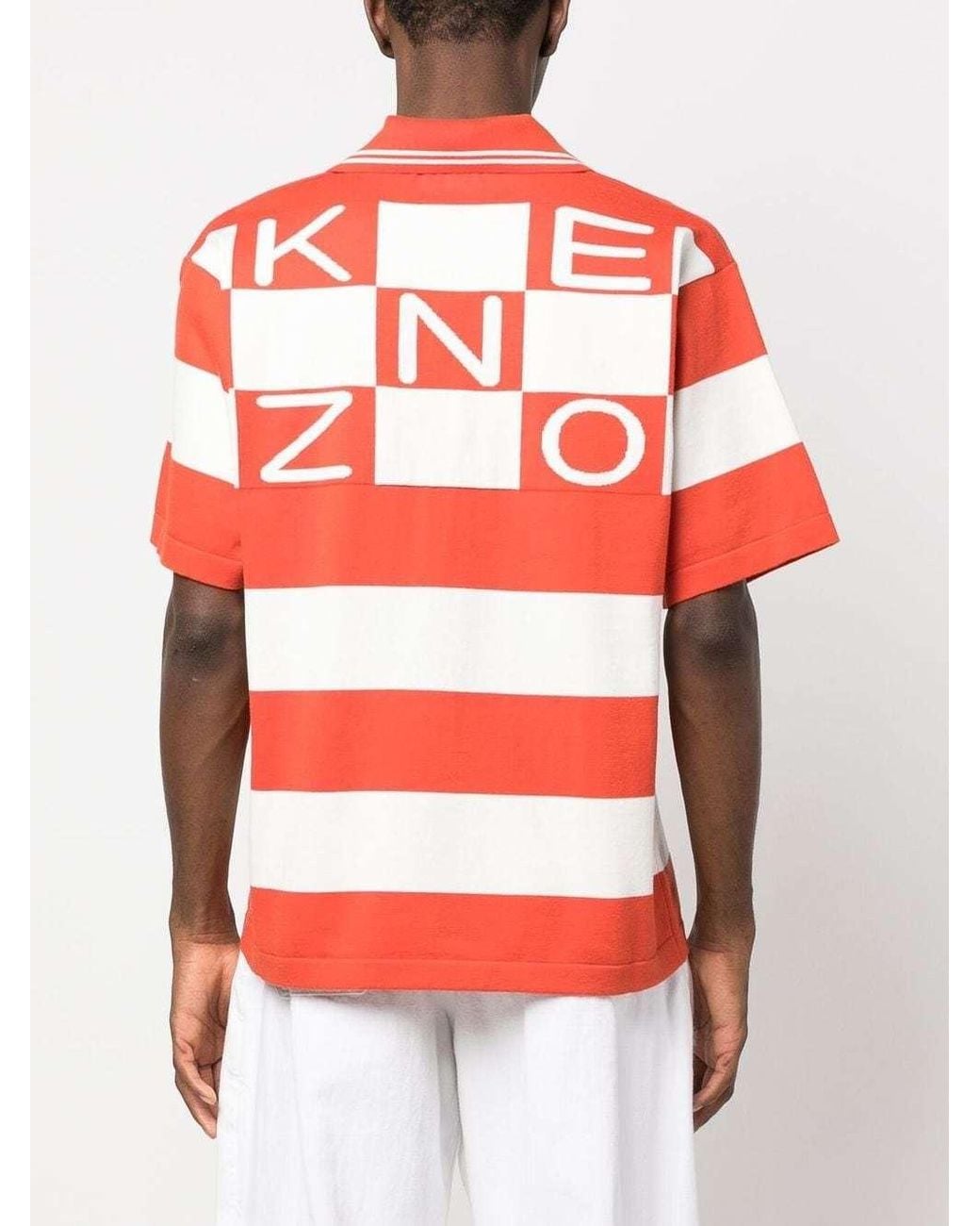 KENZO Red Logo-Patch Short-Sleeved Striped Polo Shirt for men