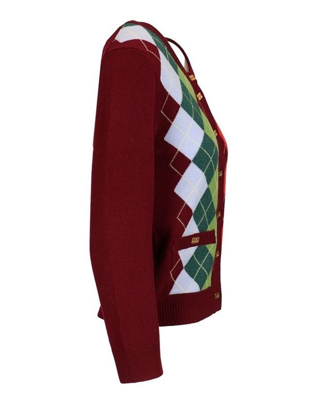 Ganni Red Check Cardigan