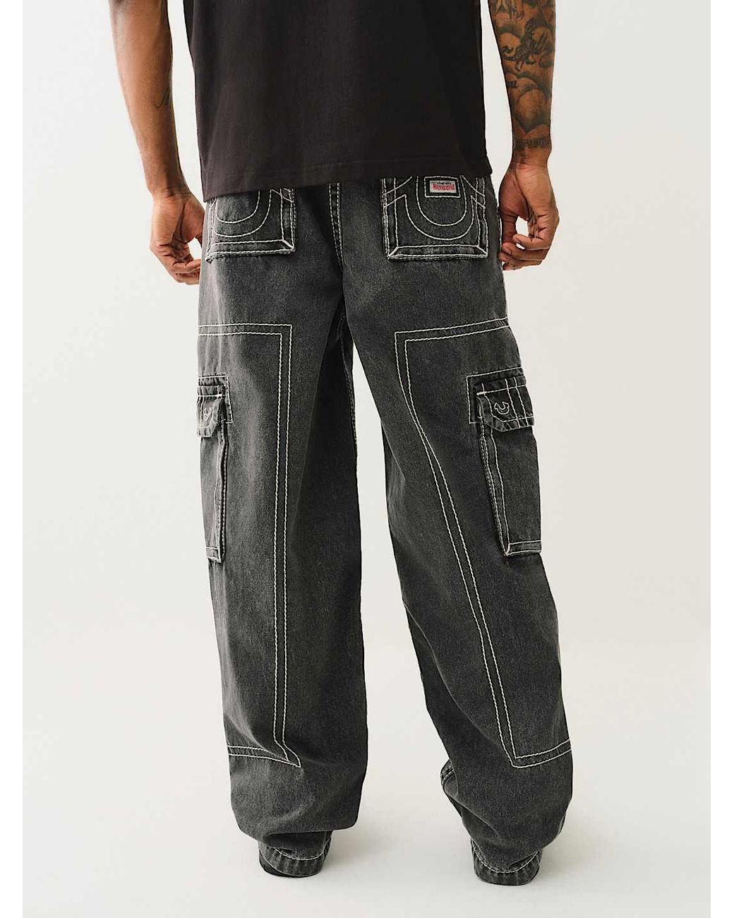 True Religion Black Baggy Big T Cargo Jean for men