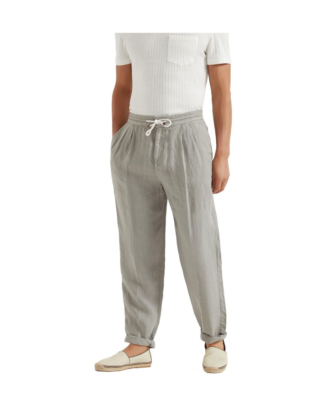 Brunello Cucinelli Gray Elasticated Waistband Drawstring Pants for men