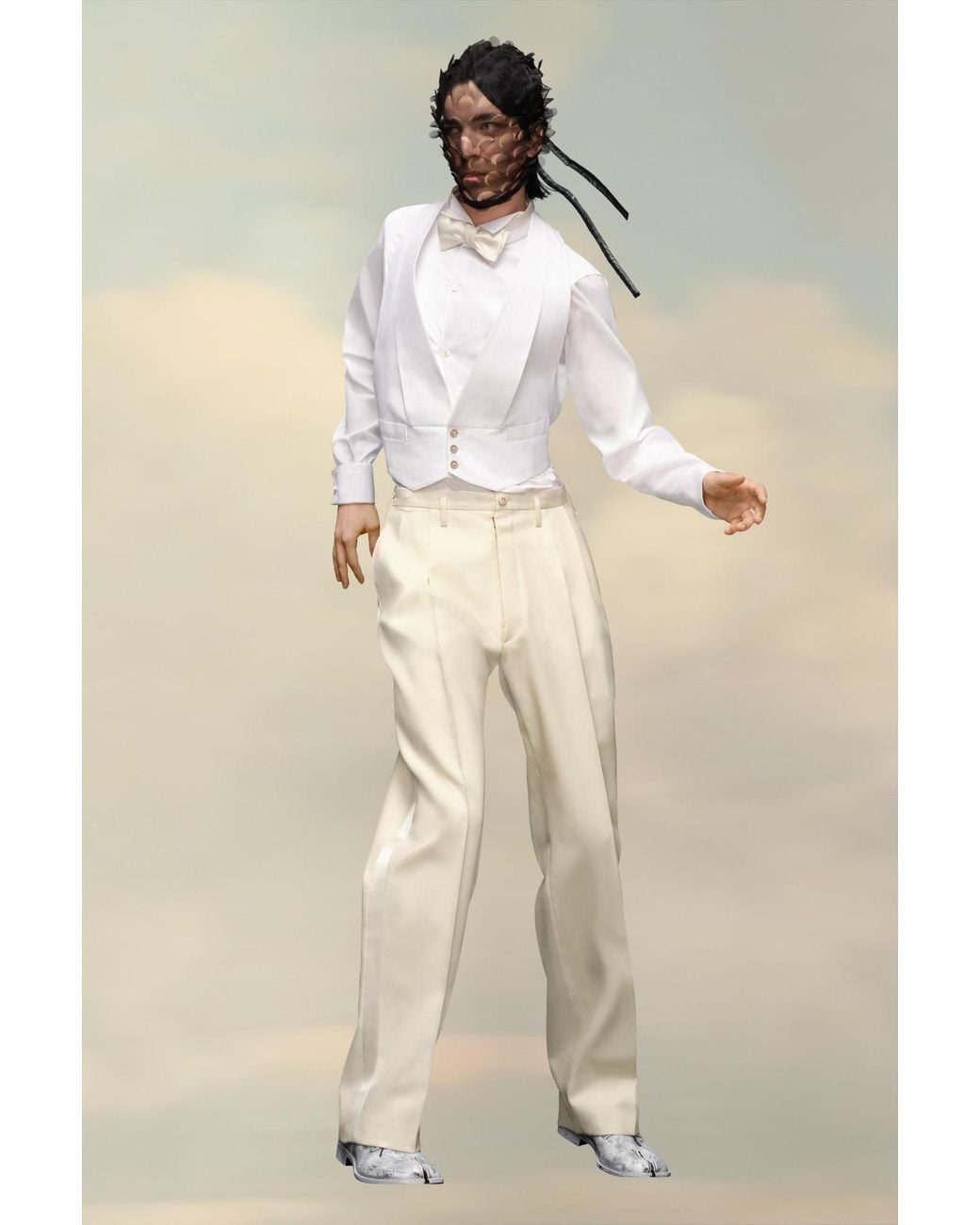 Maison Margiela White Pleated Tapered Leg Trousers for men