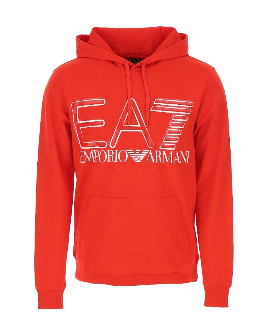 EA7 Red Logo-Print Cotton Hoodie for men