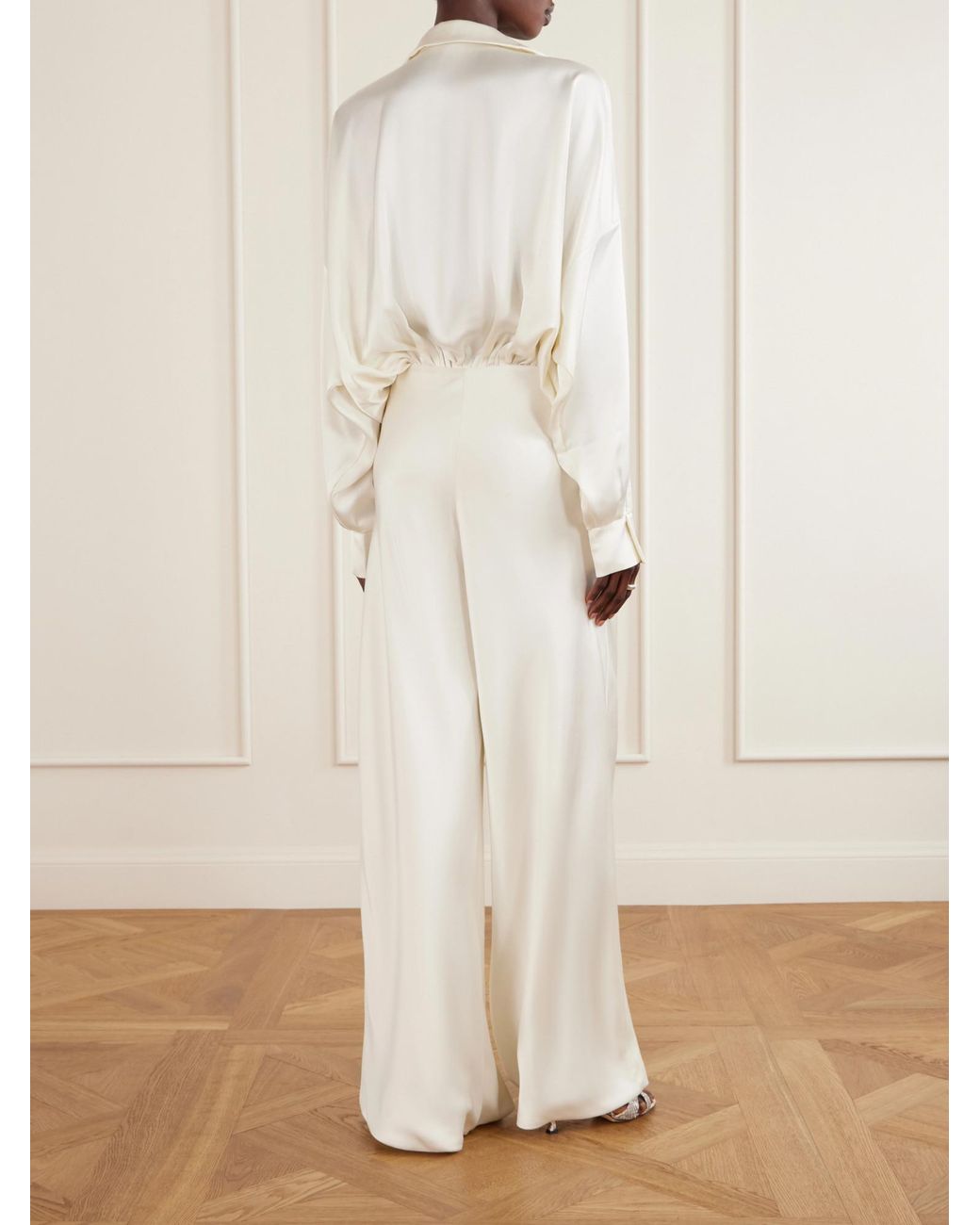 Norma Kamali White Boyfriend Shirt Satin Bodysuit
