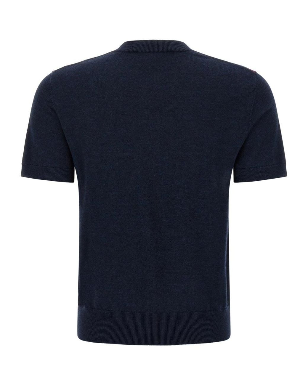 Tory Burch Blue Short-Sleeve Argyle Knitted Sweater