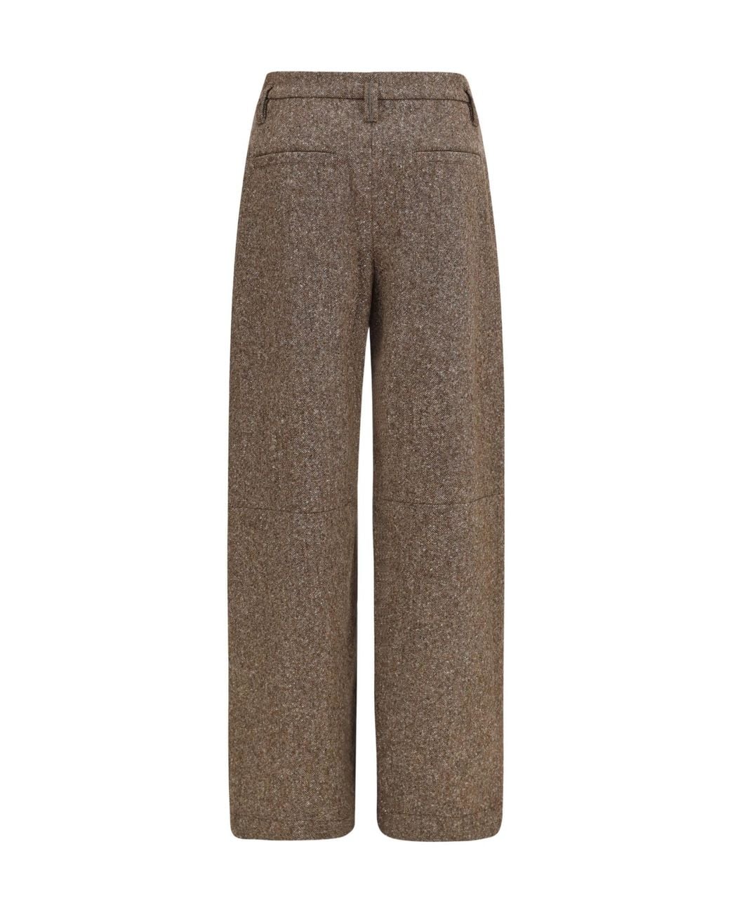 Brunello Cucinelli Natural Virgin Wool Donegal Pleated Barrel Trousers With Monili