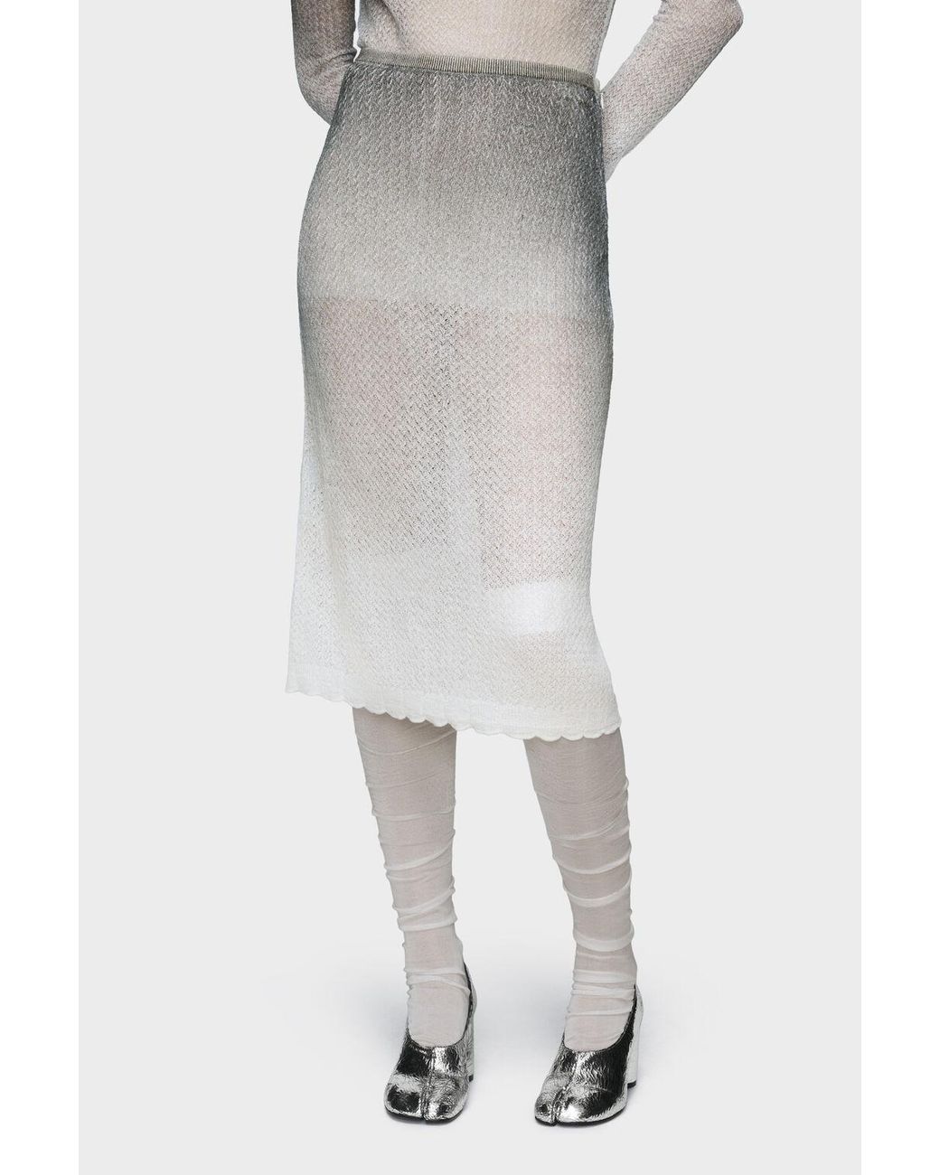 Maison Margiela Gray Sheer Knit Midi Skirt
