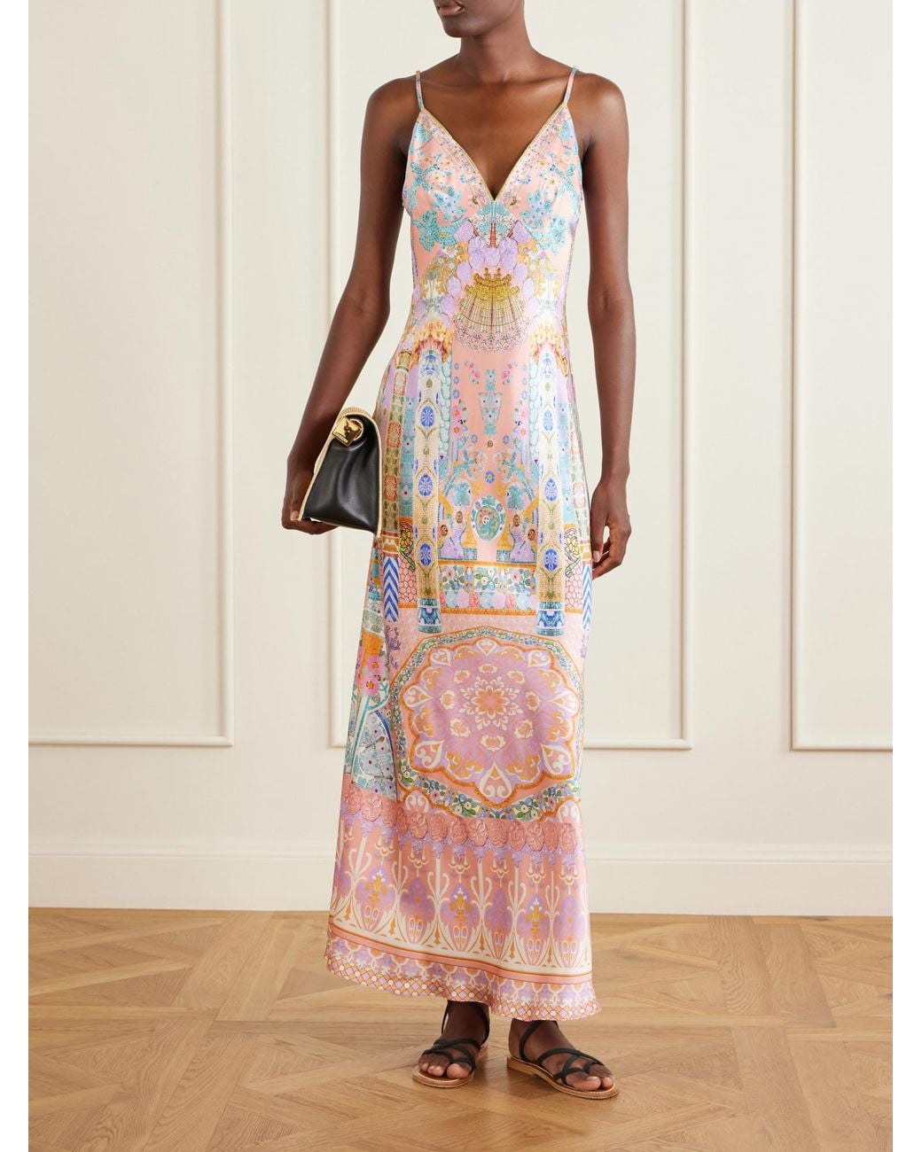 Camilla Pink Printed Silk-Satin Maxi Dress