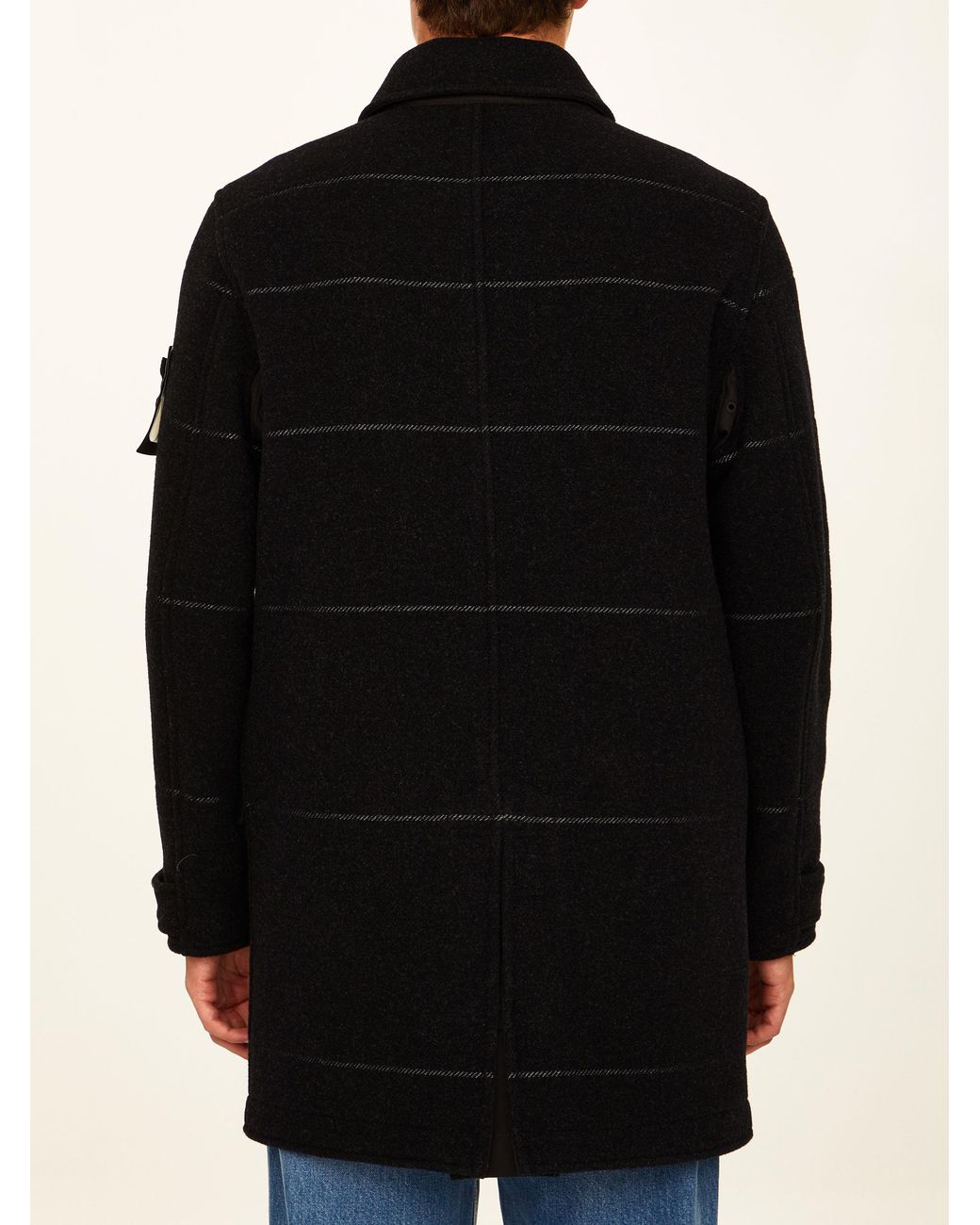 Stone Island Black Striped Single-Breasted Coat for men