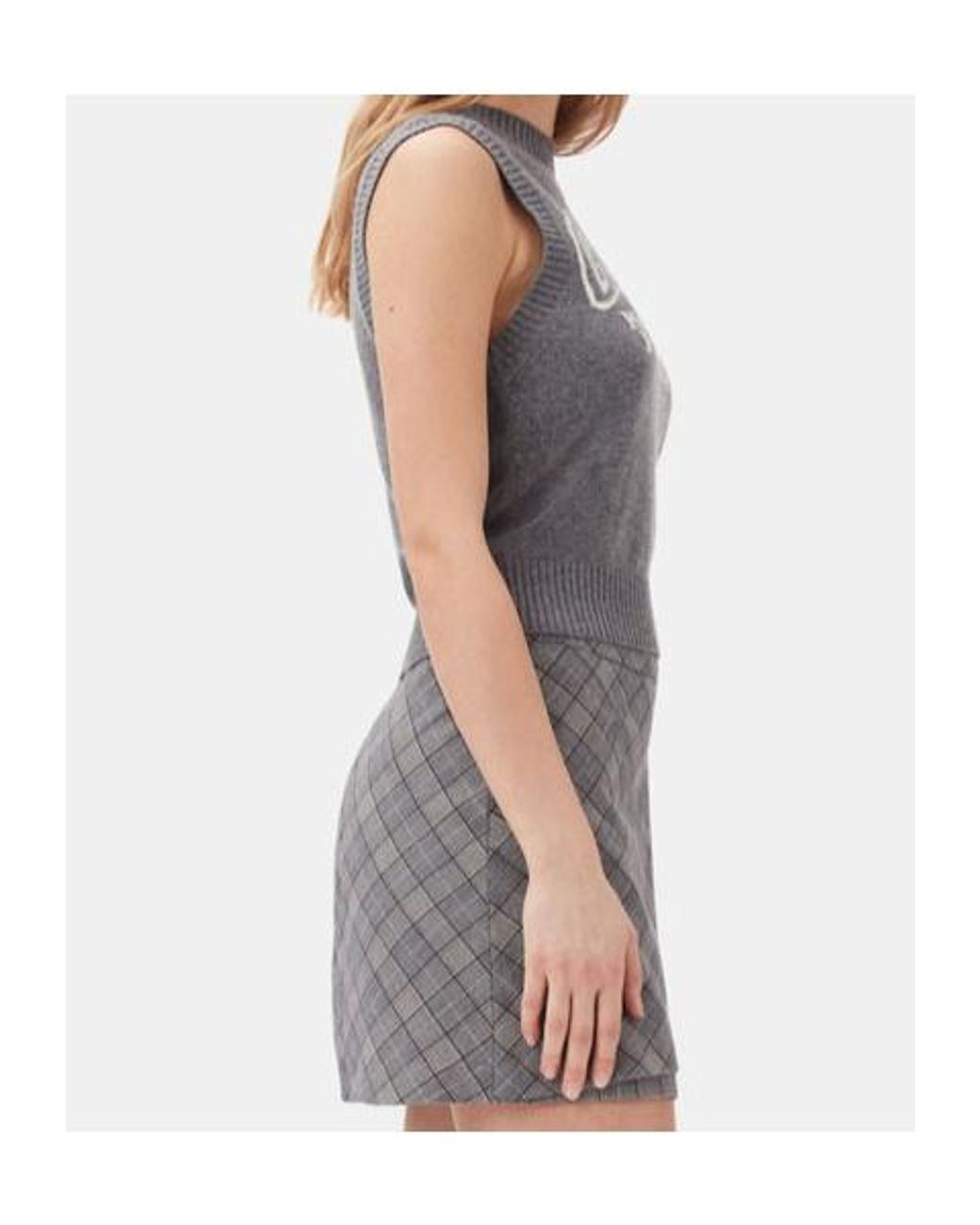 Ganni Gray Logo Intarsia Knitted Vest