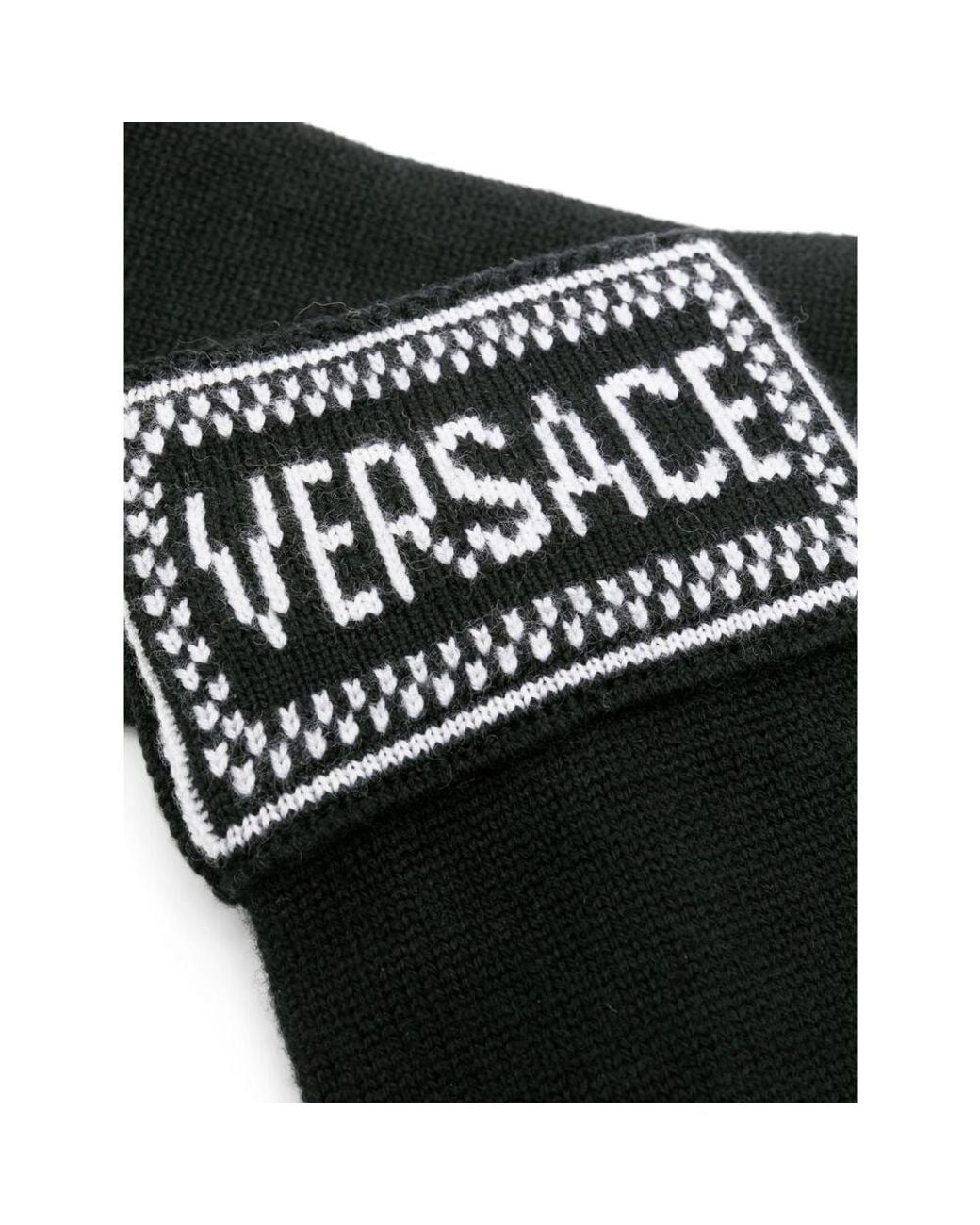 Versace Black Intarsia-Logo Virgin-Wool Gloves