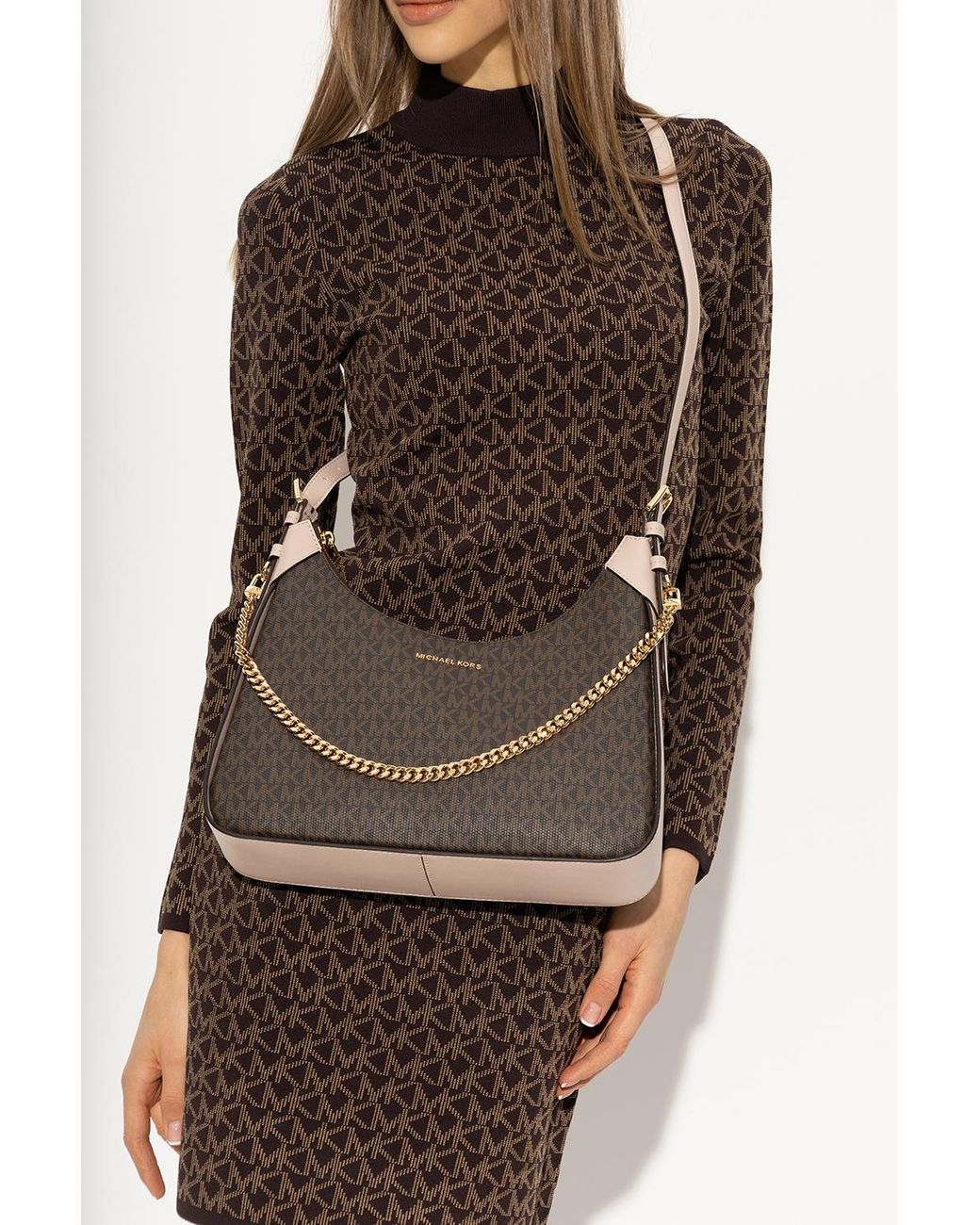 Michael Kors Brown Monogram-Pattern Satchel Bag