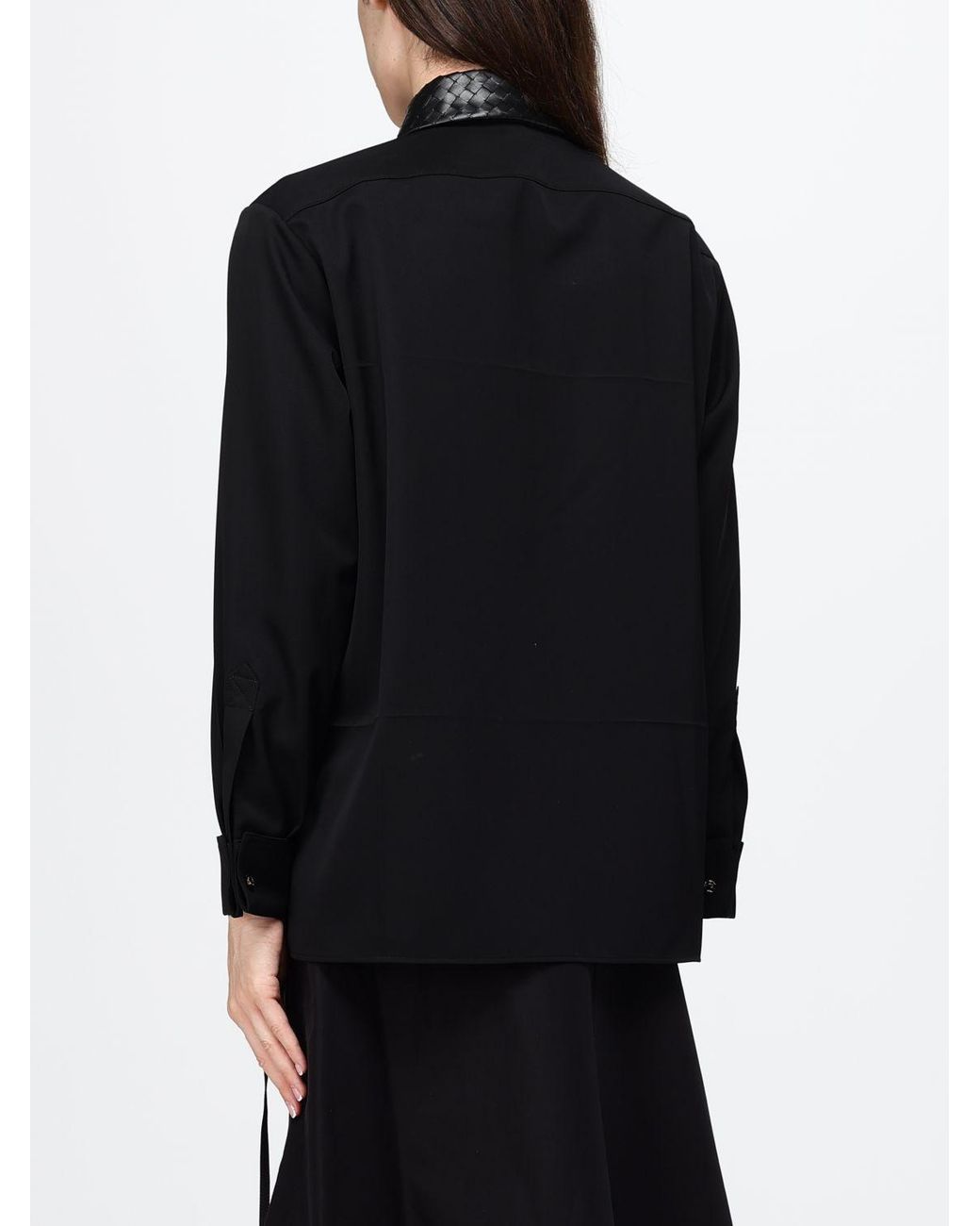 Bottega Veneta Black Leather Collar Relaxed Fit Shirt