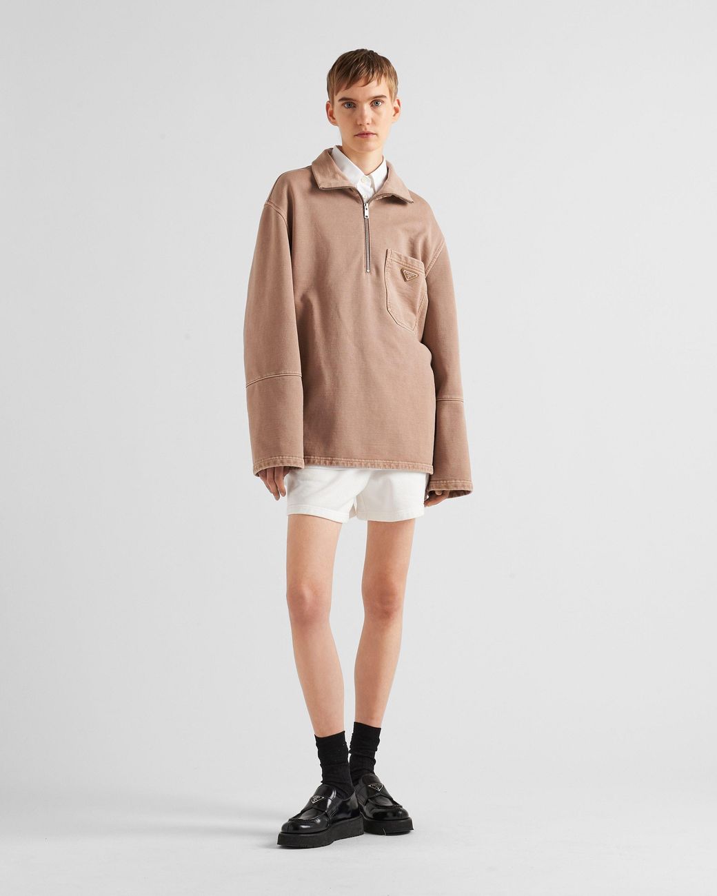 Prada Brown Turtleneck Cotton Fleece Blouson Jacket