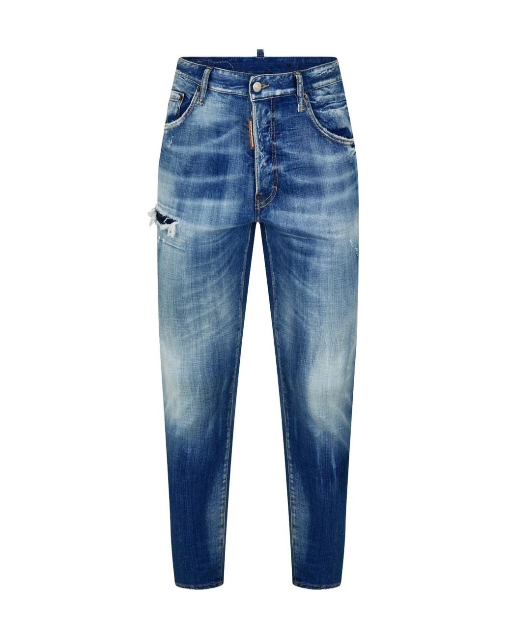 DSquared² Blue Vintage Washed Ripped Tapered Jeans for men