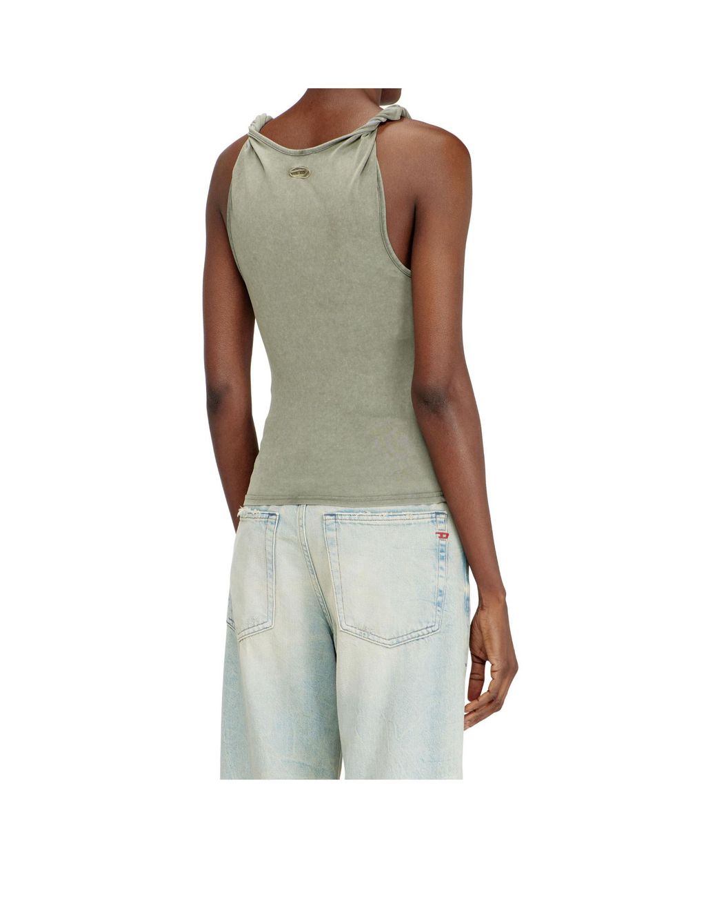 DIESEL Green Logo Embroidered Ribbed Tank Top