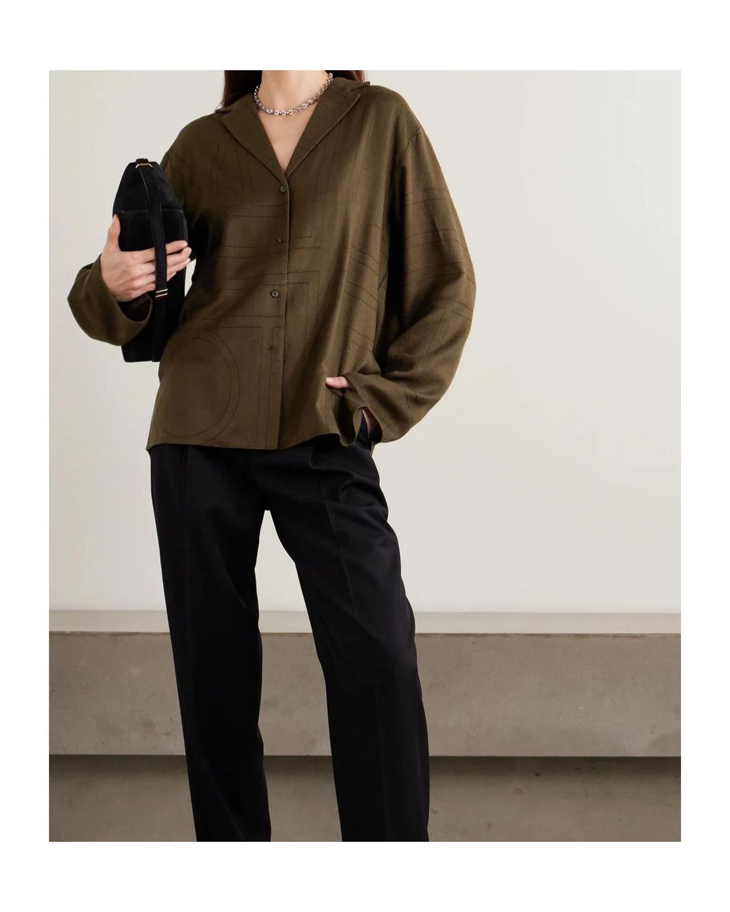 Totême Green Embroidered Modal-Twill Shirt