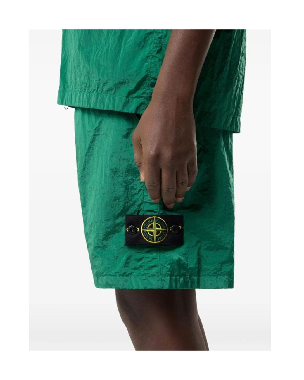 Stone Island Green Logo Patch Bermuda Shorts for men