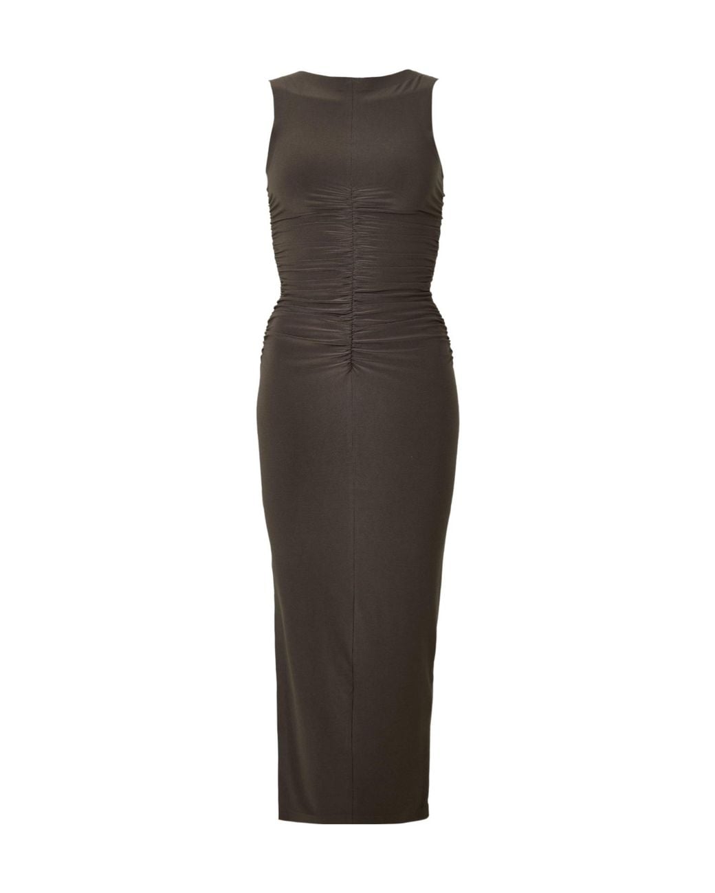 Norma Kamali Brown Pleated Detail Dress