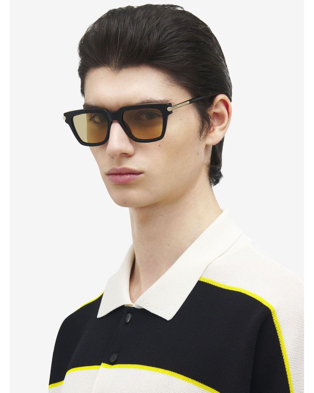 McQueen Metallic Eyewear T-Bar Icon Square Frame Sunglasses for men
