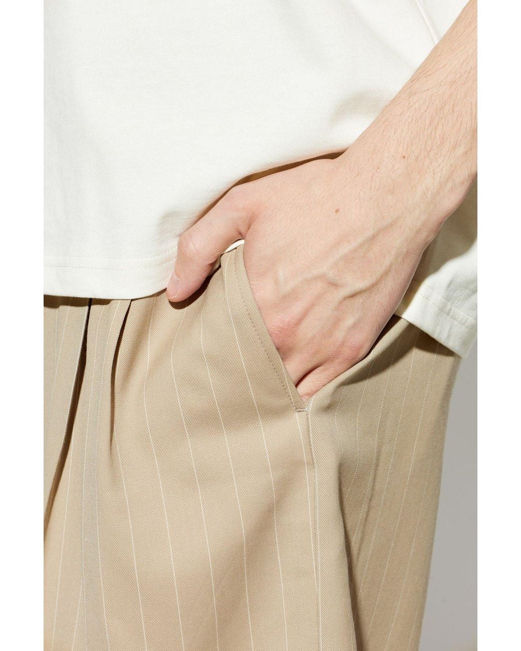 AMI Natural Ami Pinstriped Pleated Shorts for men