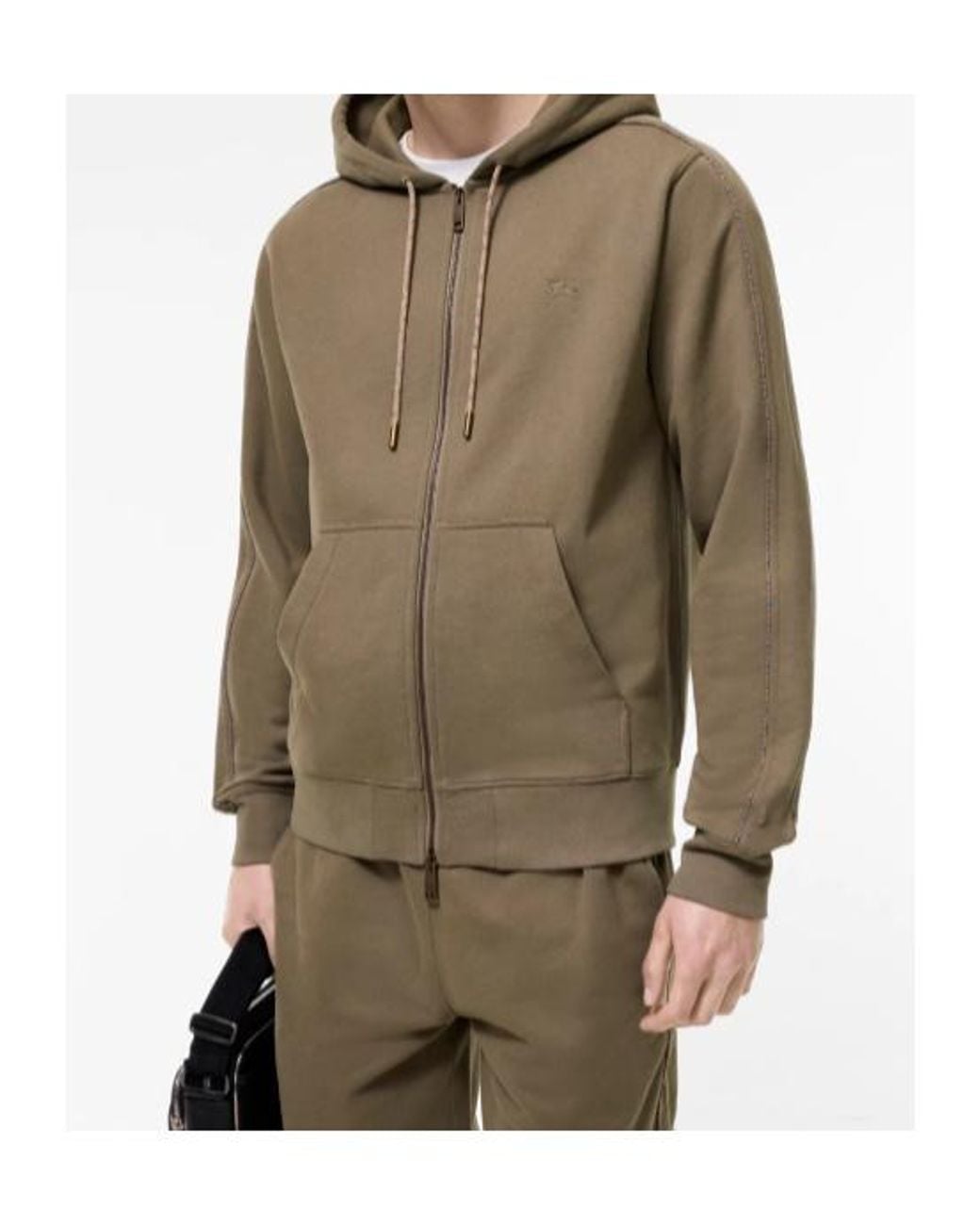 Burberry Green Check Piping Zip-Up Hoodie for men