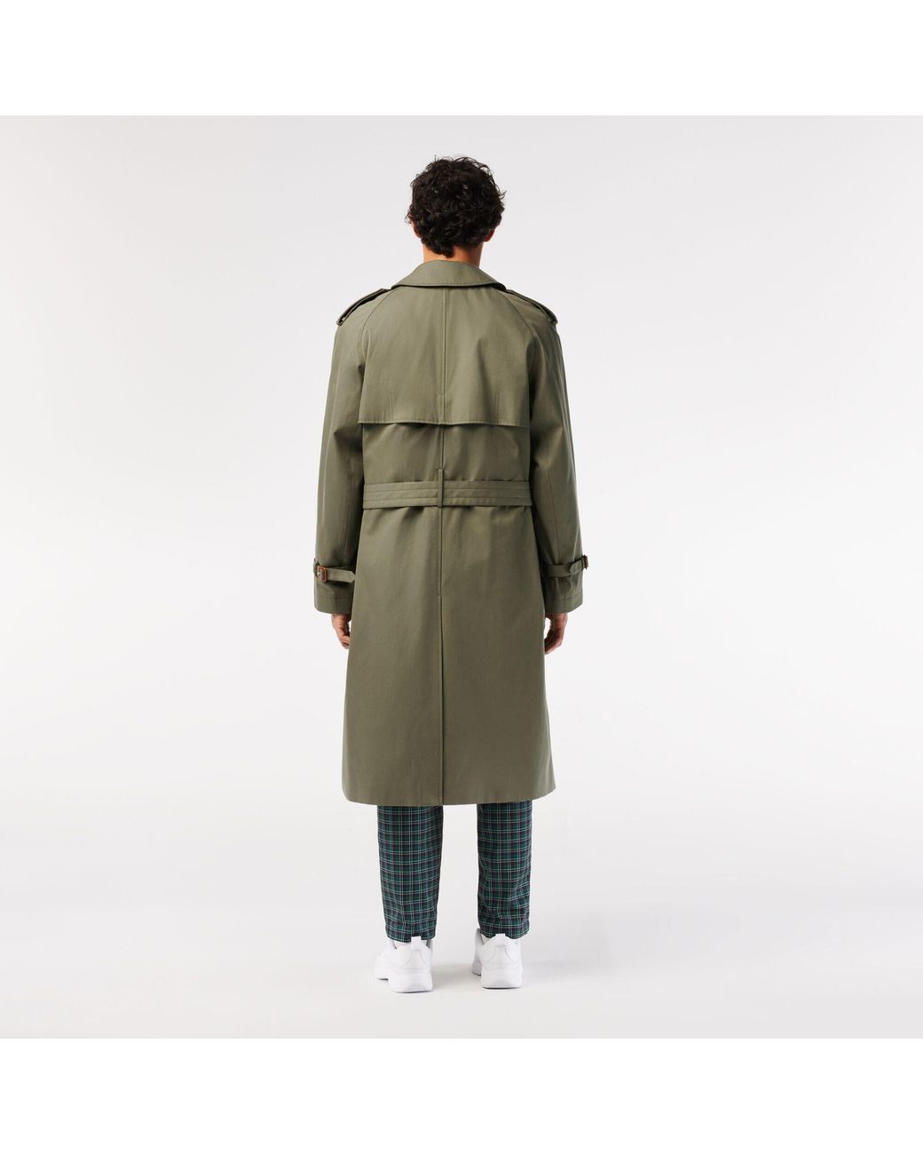 Lacoste Gray Khaki Double-Breasted Mid-Length Trench Coat for men